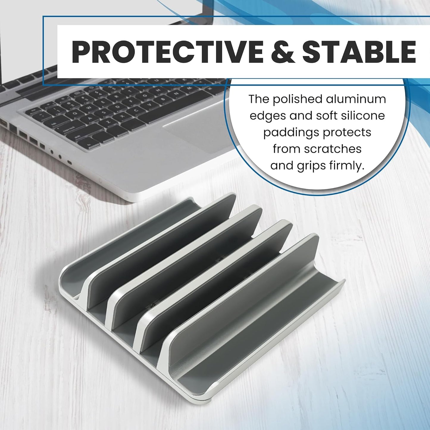 Multiple Laptop Holder Adjustable Laptop Stand Holds 5 Devices, Fits All MacBooks Laptops Tablets and Mobiles (up to 17.3'), Closed Upright Vertical Laptop Stand for Desk