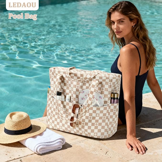 LEDAOU Beach Bag Waterproof Sandproof Women Beach Tote Pool Bag with Zipper for Swim Gym Grocery Travel with Wet Pocket | Sandproof, with Zipper, for Gym, Grocery, Travel, with Wet Pocket