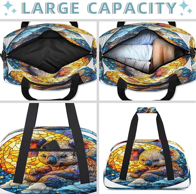 Travel Duffle Bag for travel duffle bag sports Girls Boys Kids Koala Stained Glass Lightweight Overnight Sleepover Weekender Bags Small Dance Gym Sport Bag Teens Carry-On Size Workout Bag