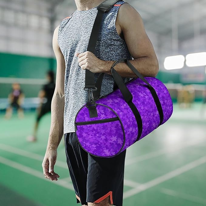 Unisex Foldable Gym Bag Purple Foil Stars Lightweight Travel Sports Bag Workout Yoga Dance Bags Overnight Weekender Bags