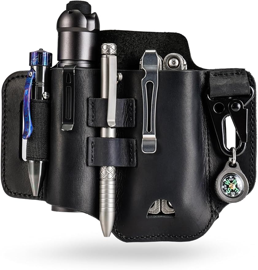ST2 Leather Multitool Sheath, EDC Leather Belt Organizer, Belt EDC Organizer for Leatherman Tools, Flashlight, Pen, and Keychain Clip, Great for Work and Daily Use, Ideal Gift for Men