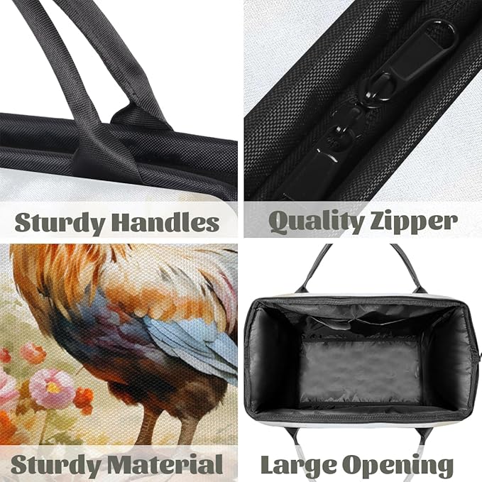 Multipurpose Duffle Bag, Waterproof Carry On Bag with Spacious Design, Watercolor Rooster Gym Bags, 15.2x8.3x11.6in