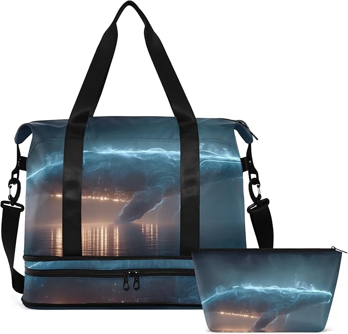 Surreal Whale Print Gym Bag Duffel Bags Weekender Overnight Bag Set with Shoes Compartment for Travel Sports Yoga