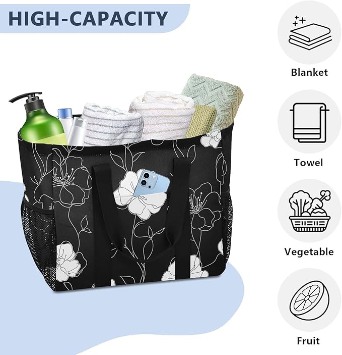 Bolaz Travel Tote Bag，Gym Bag for Men,Waterproof Beach Bag for Women Foldable Reusable-Flower White Leaves
