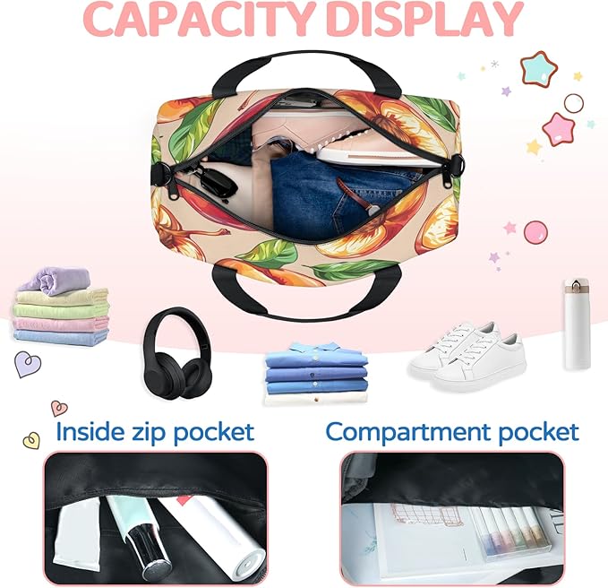 Pink Peach Travel Duffle Bag for Women Men, Overnight Weekender Bag, Carry on Tote for Sport Gym