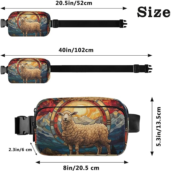 Stained Glass Printed Lamb Fanny Pack for Women Men Water Resistant Fashion Waist Packs with Adjustable Strap Belt Bag for Travel Workout Jogging Hiking 21219670
