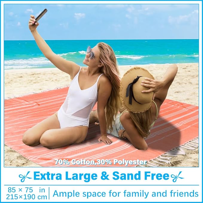 Oversized Turkish Beach Towel Blanket XXL Cotton Sandproof Towels Boho Woven Extra Large Big Sand Free Giant Throw Blankets Huge Quilt XL Picnic Camping Necessities Cloud for Adult Gifts