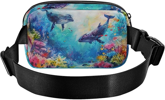 Watercolor Ocean Sea Whales Coral Fanny Pack for Women Men Water Resistant Fashion Waist Packs with Adjustable Strap Belt Bag for Travel Workout Jogging Hiking 21220600
