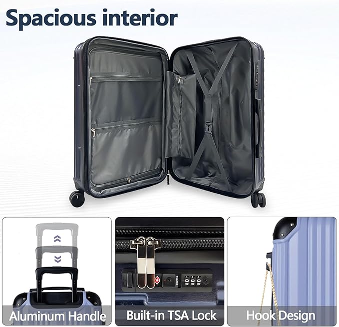 OUZZO 20 Inch Expandable Carry On Luggage 22x14x9 Airline Approved Hardshell Suitcases with Wheels Durable Lightweight Travel Luggage with TSA Lock USB Port for Business Trip Weekend Getaway