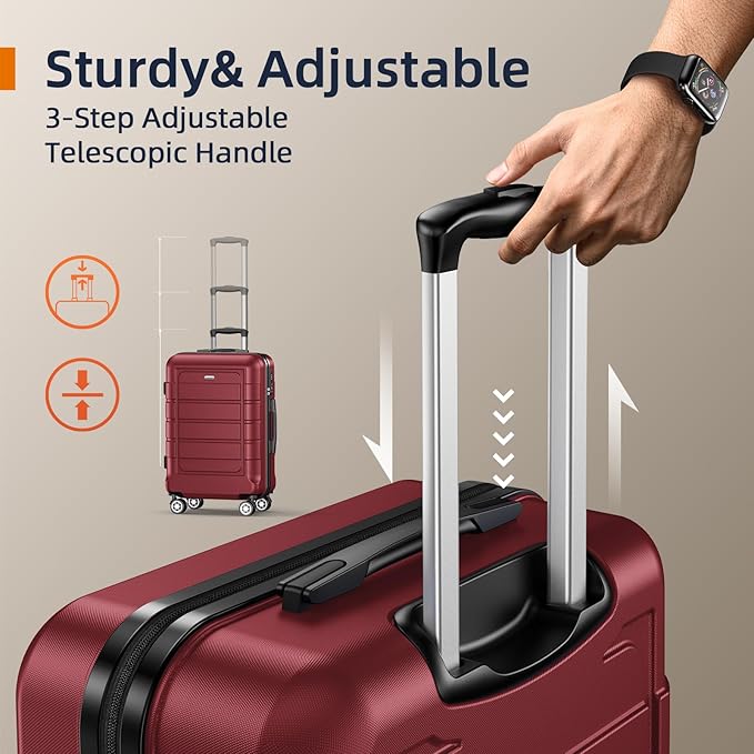 SHOWKOO Luggage Sets 3 Piece Expandable 100% PC Durable Hardshell Suitcase with Wheels TSA Lock Lightweight Luggage Wine Red