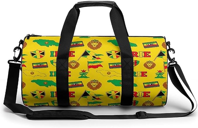 Beach Swim Bags Rasta Jamaican Reggae Flag Map Magnetic Tape Men Women Duffle Bag Foldable Gym Bag Lightweight Travel Sports Bags for Men and Women
