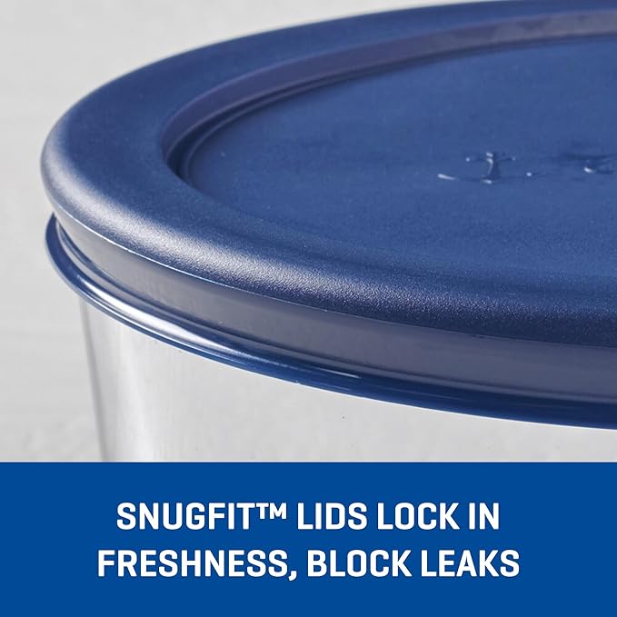 Anchor Hocking SnugFitTM Round Food Storage Containers with Lids (4-Piece, 7-cup, Blueberry, oven-safe)