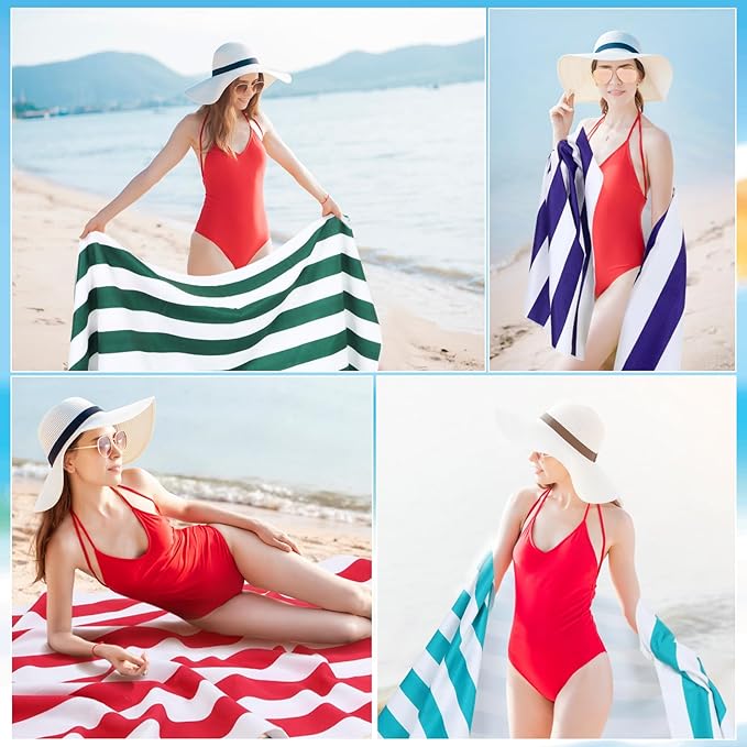 Peryiter 6 Pcs Oversized Microfiber Beach Towels 59 x 28 Inch Large Quick Dry Pool Towels Absorbent Camping Travel Blanket Set for Women Men Bath Beach(Stripe Style,28 x 59 Inch,Fresh Colors)