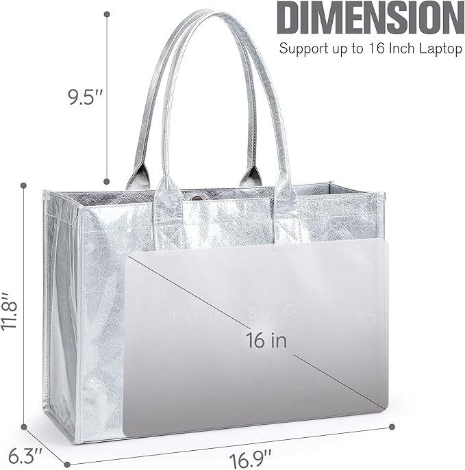 KALIDI PVC Tote Bag Women’s Kraft Paper Work Handbags Purses with Top Handle
