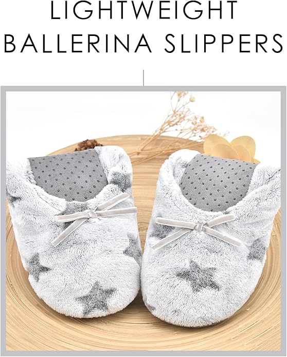 DICUIRD Women's Ballerina Slippers Lightweight House Slippers with Stretchable Heel Design