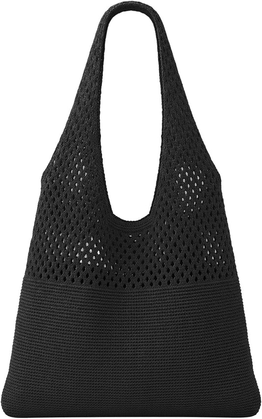 SUOSDEY Crochet Mesh Beach Tote Bag, Knit Summer Vacation Aesthetic Boho Tote Bag for Women