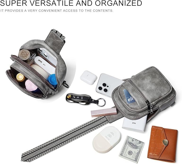 Sling Bag For Women Faux Leather Small Casual Daypack Backpack Fanny Pack Crossbody Chest Bags Purse