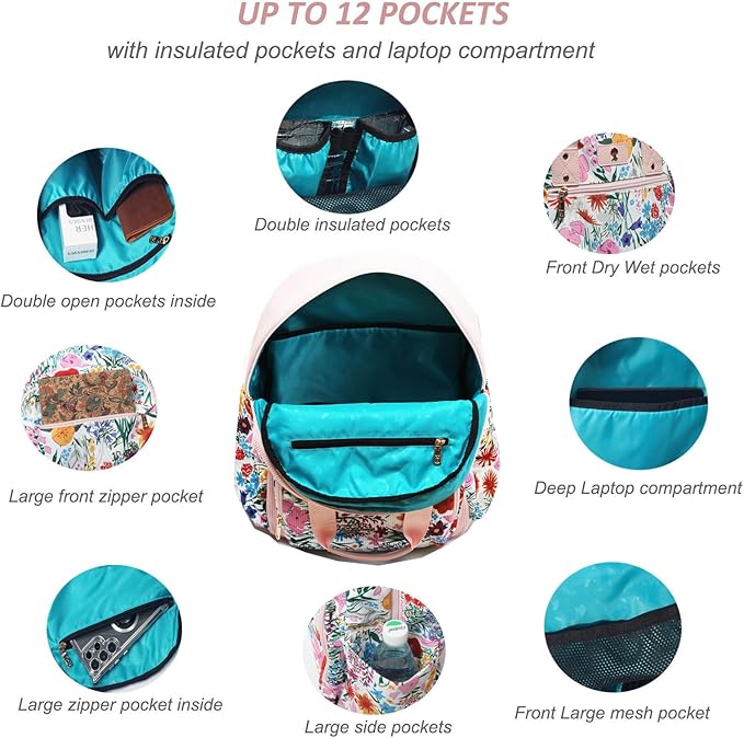 Diaper Bag Backpack, Large Capacity Multifunction Baby Essentials Fashion Travel Pack Linen Canvas office Laptop Bag (Corduroy A Pink Flower)