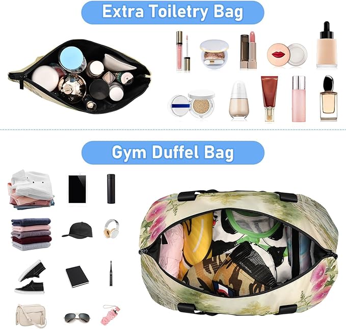 Travel Duffel Bags for Women Country Rooster Painting Print Sports Duffel Bags Gym Bags with Shoes Compartment Tote Bag Weekender Bag for Travelling