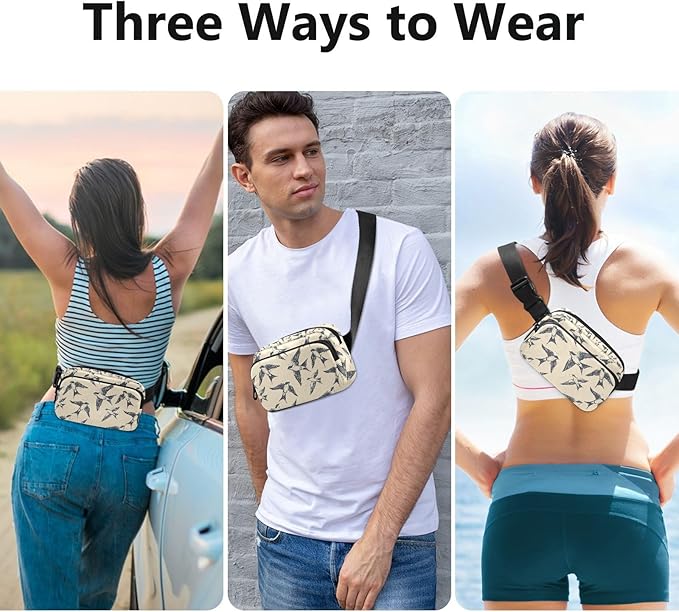 Swallows Bird Fanny Pack for Women Men Water Resistant Fashion Waist Packs with Adjustable Strap Belt Bag for Travel Workout Jogging Hiking 21220399