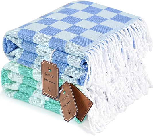 2 Packs Travel Essentials Turkish Beach Towels Vacation Essentials Pool Towel for Women Birthday, Teacher Appreciation Gifts Thin Sandless Fast Drying Compact No Sand Packable Vacation Essentials
