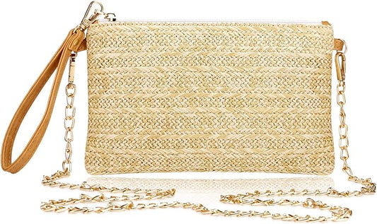 COOKOOKY Womens Straw Clutch Bag Bohemian Summer Beach Straw Purse Zipper Wristlet Wallets for Women
