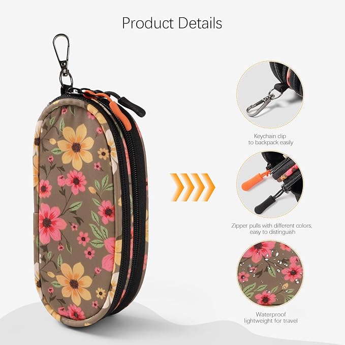 Double Eyeglasses Case Soft Portable Zipper Sunglasses Pouch with Keychain Clip for Men Women