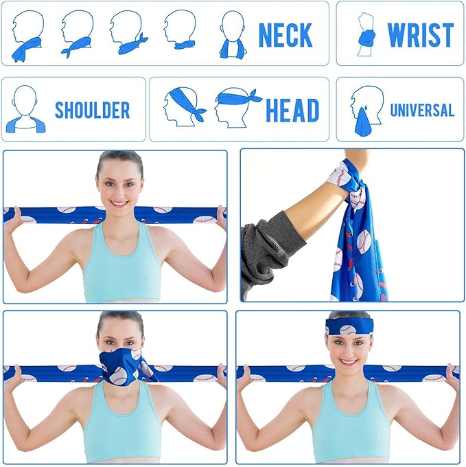 30Pcs Baseball Softball Cooling Towels for Neck and Face 40 x 12 Inch Baseball Sports Team Gifts Microfiber Breathable Workout Ice Towel Sweat Chilly Bulk Neck Wraps for Athletes Gym Camping Blue