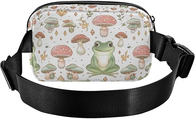 Kawaii Frog Mushrooms Fanny Pack for Women Men Water Resistant Fashion Waist Packs with Adjustable Strap Belt Bag for Travel Workout Jogging Hiking 21219496