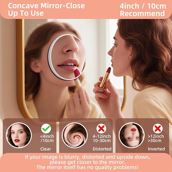 Magnifying Mirror 30X with Suction Cups, 4.5inch Travel 30X Magnified Round Makeup Mirror with High Magnification, Make up Mirror with Tweezers Sets, Ultra Thin of 0.38inch, Lightweight of 0.165lb