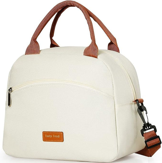 Insulated Lunch Bag For Women, Men Waterproof Cooler Bag Lunch Box For Women Portable Reusable Two-Tone,With Adjustable Straps Can Be Used For Work,White and Brown