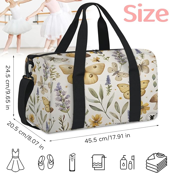 Flower Butterflies Travel Duffle Bag for Women Men, Overnight Weekender Bag, Carry on Tote for Sport Gym