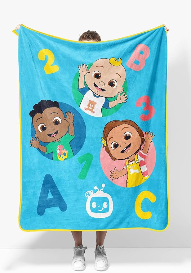 Sunny Side Up CoComelon Plush Travel Throw Blanket - Measures 40 x 50 Inches - Super Soft & Cozy Travel Accessories