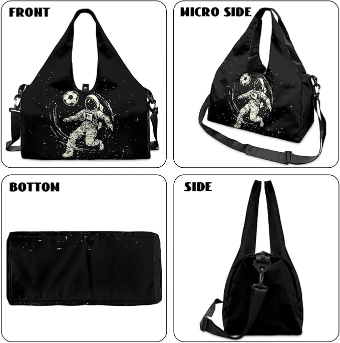 Mens Gym Bag Astronaut Workout Bag with Shoe Compartment, Wet Pocket, Travel Duffel Bags with Mat Carrier, Waterproof Overnight Bag Carry On Weekender