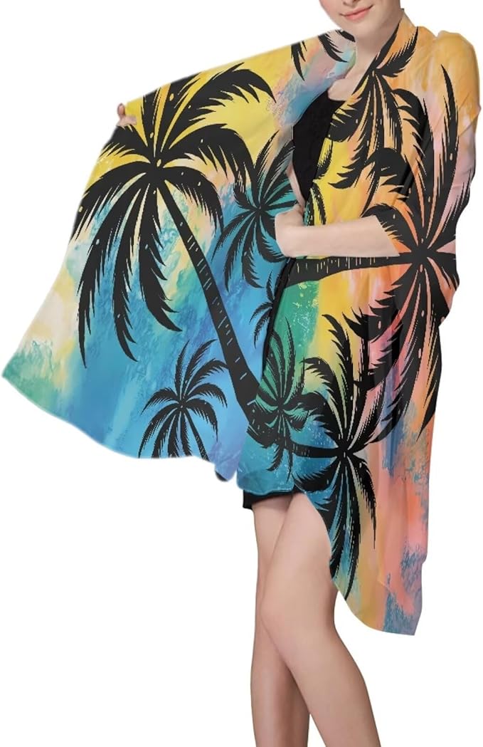 Beach Towel – Oversized (79"x 56") Absorbent Lightweight Thin Towels for Adults - Quick Dry, Easy to Carry Sand Free Travel Towel for Swimming Vacation, M, Coconut Tree Silhouette Print