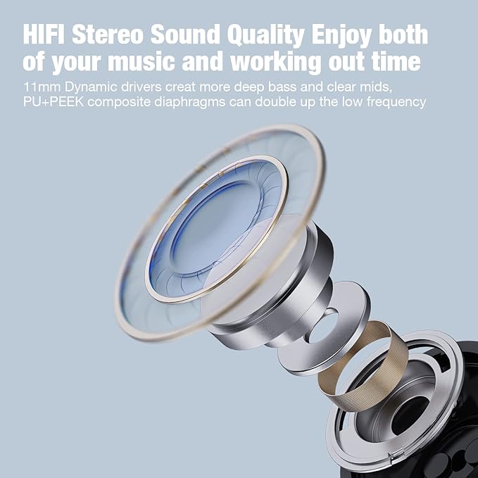 Boean Workout Headphones Bluetooth Headphone with Mic Bluetooth 5.3 Technology with Stereo Sound Deep Bass 16 Hrs Playback Running Headphones IPX7 Rating for Sports