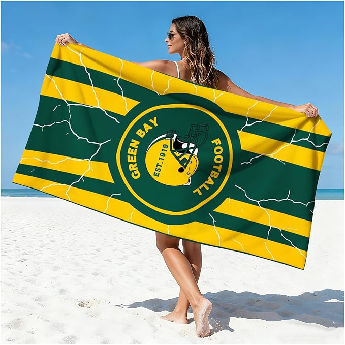 Football Fan Thin Lightweight Microfiber Beach Towel Themed Sand Free Oversized Quick Dry Absorbent Towels Men Women Stuff Packer Team Uncle Christmas Xmas Gag Funny Personalized Unique Gift