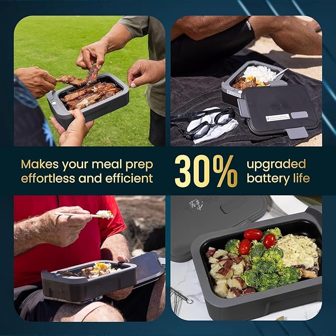 Hot Bento Plus: Electric, Self Heating, rechargeable Lunch Box-10 minute heating and removable battery. Child Safe, Scientific Portion Control, School, Construction, Office, Recreation, Travel (Sky)
