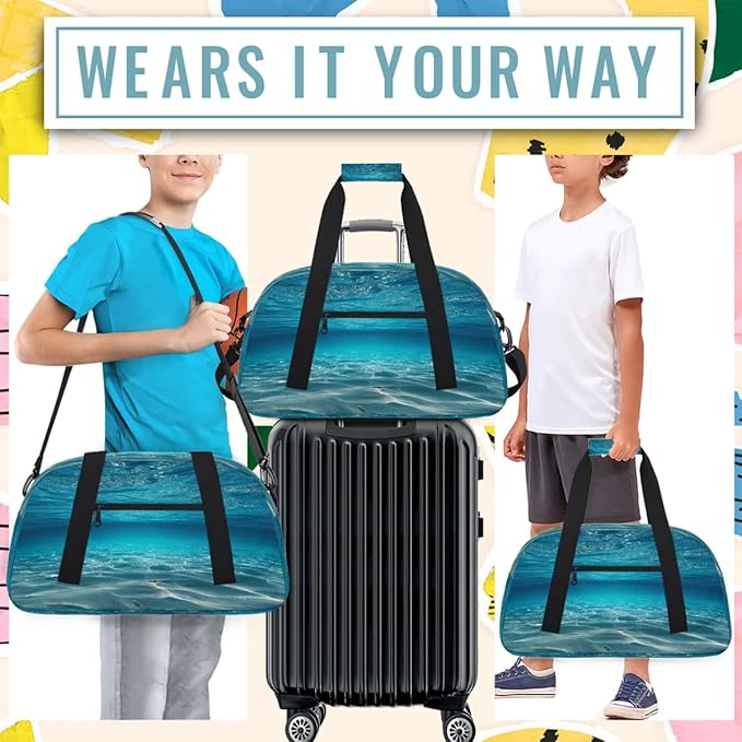 Kids Duffle Bag Girls Boys Underwater Ocean Scene Weekender Overnight Bag,Lightweight Duffel Bags for Traveling Gym Sport Dance