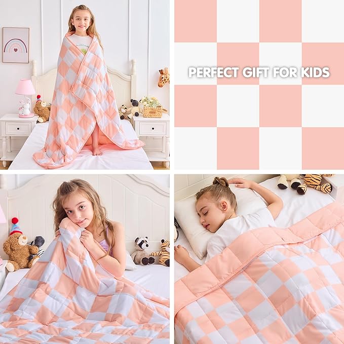yescool Pink Checkered Weighted Blanket 7 Pounds Plaid Weighted Throw Blanket, Heavy Blanket for Sleeping, Tartan Bed Throw Blanket Gifts for 60-80lbs, 40"x60"