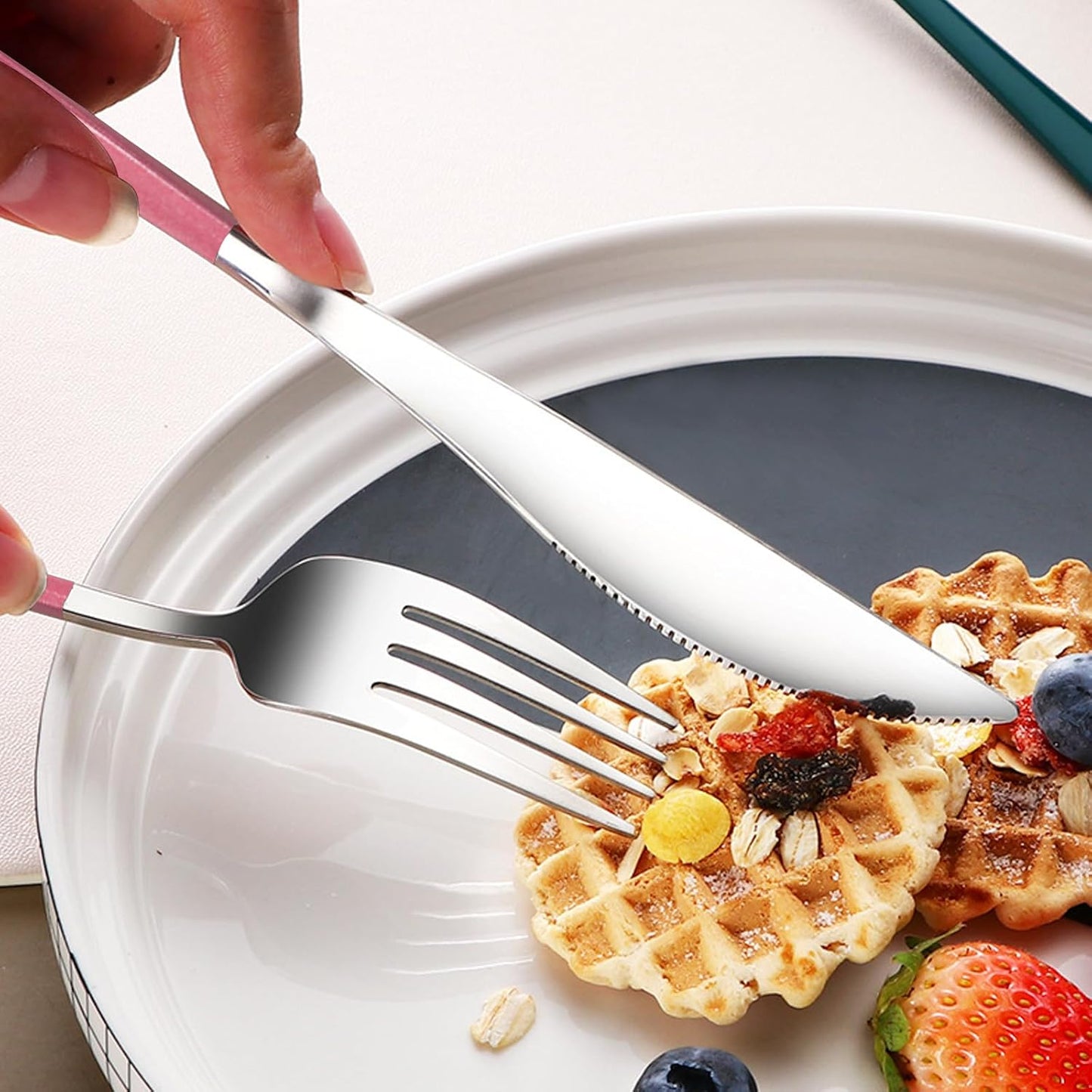 VANRA 4-Piece Portable Travel Utensils Set with Case 18/8 Stainless Steel Flatware Set Reusable Cutlery Set with Fork Spoon Knife Chopstick for Lunch Travel Camping School Work Picnic (Pink)