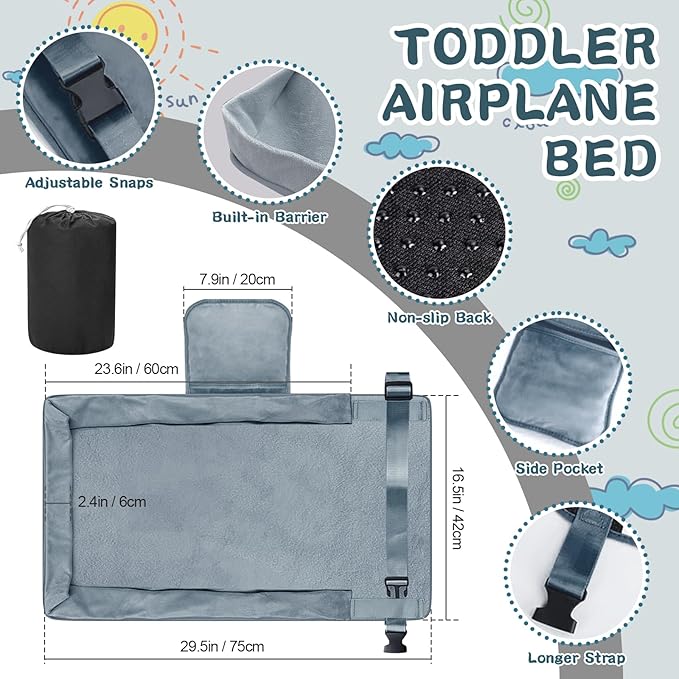 Toddler Airplane Bed - Airplane Seat Extender for Kids - Barrier Designed Flyaway Kids Bed Airplane with Pockets - Portable Plane Bed Foot Rest for Flights Travel Essentials Soft Flexible Edge