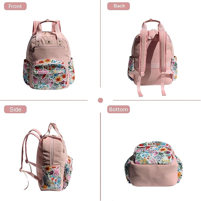 Diaper Bag Backpack, Large Capacity Multifunction Baby Essentials Fashion Travel Pack Linen Canvas office Laptop Bag (Corduroy A Pink Flower)