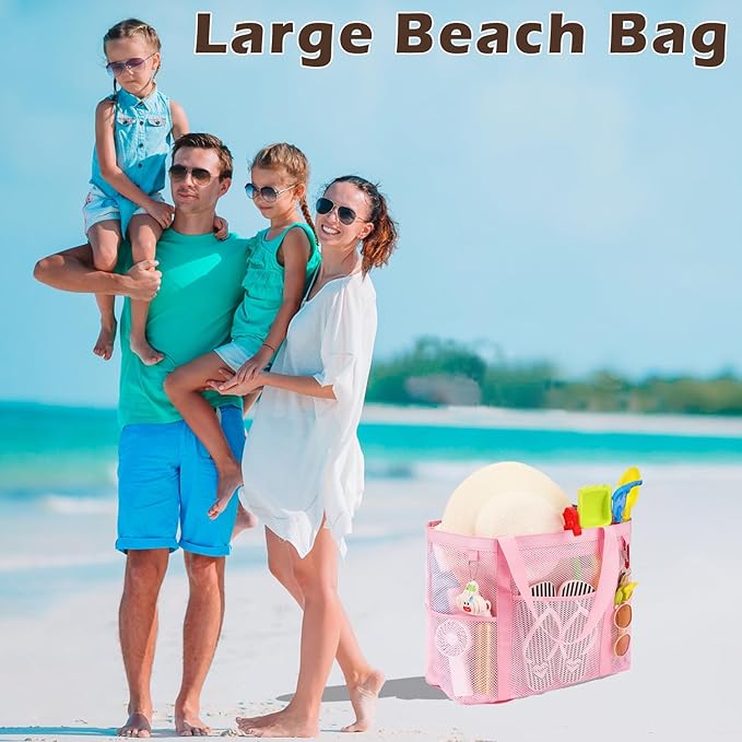 Mesh Beach Bag with Zipper, Large Beach Tote for Women, Toys Pool Swim Bag Travel Vacation Cruise Essentials