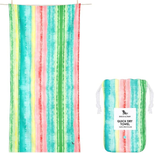 Dock & Bay Beach Towel - Quick Dry, Sand Free - Compact, Lightweight - 100% Recycled - Includes Bag - Watermelon Sugar - Large (160x90cm, 63x35)