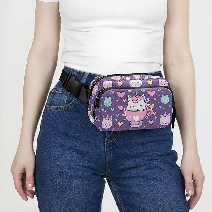 Kawaii Cup Unicorn Fanny Pack for Women Men Water Resistant Fashion Waist Packs with Adjustable Strap Belt Bag for Travel Workout Jogging Hiking 21219144