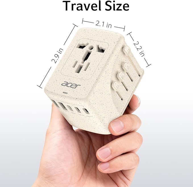 Acer Universal Travel Plug Adapter - International Power Adapter with 5 USB Ports (3 USB C) 5.8A, Worldwide Outlet Charger for USA to European UK France Germany Spain, Type C/E/F/G/I/L/A,Beige