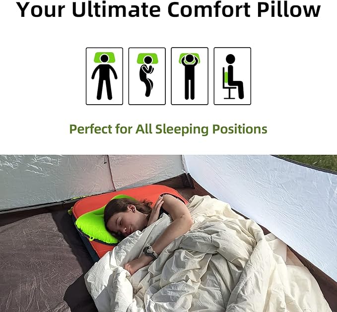 Camping Pillow - Inflatable Pillow - Travel Pillows for Backpacking & Airplane, Lumbar Support 2.0 Dual-Valve Blow Up Pillow, Ultralight Compressible, Comfortable, Ergonomic Pillows