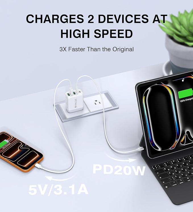 USB C Wall Charger Block, 2Pack 50W 5-Port C Charger Fast Charging Block PD Power Adapter +QC 3.0 Multiport Type C Box Brick Cube USB A Wall Plug for iPhone 15/16/17 Pro Max Plus, iPad,Samsung Galaxy