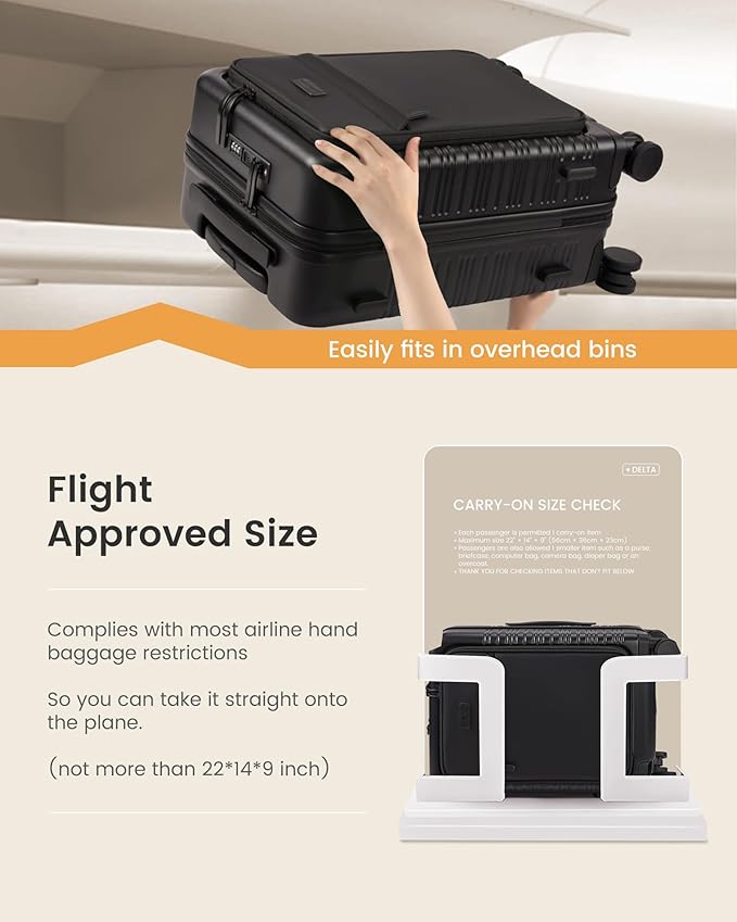 LOVEVOOK Carry On Luggage 22x14x9 Airline Approved with Detachable Pouch, 21 Inch Hardside Suitcases with Spinner Wheels, Lightweight Carry-on Luggage with TSA Lock for Women Men, 2PCS, Black